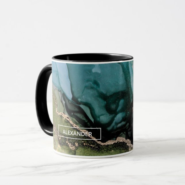 Caneca Abstrato de Arte Metálica Cheia Negra (Frente Esquerda)