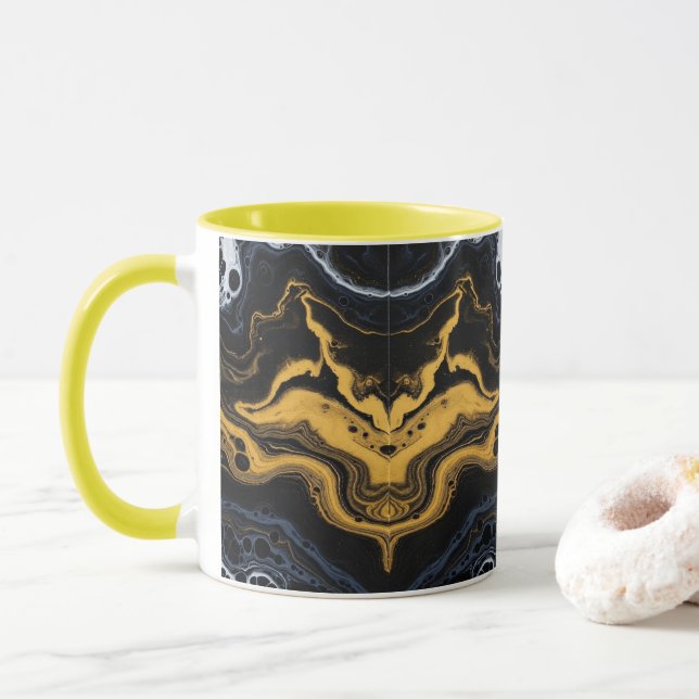 Caneca Abstrato de café de luxo - Preto, Dourado e Branco (Com Donut)