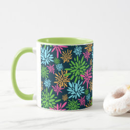 Caneca Abstrato de Flores de Fogo Coloridas