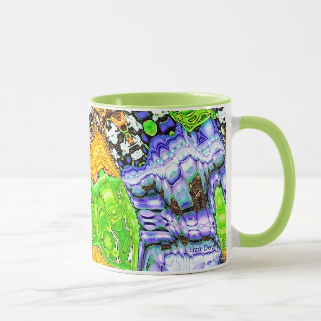 Caneca Abstrato de fluido azul, amarelo e verde (Direita)