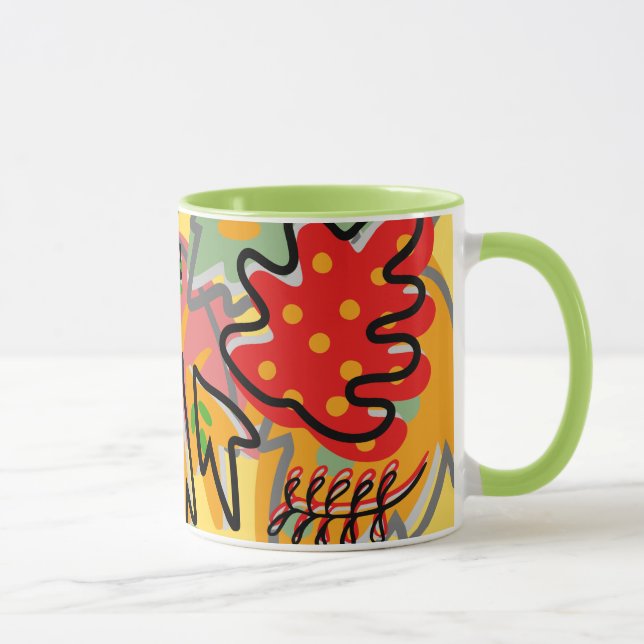 Caneca Abstrato de folha verde cor-de- (Direita)