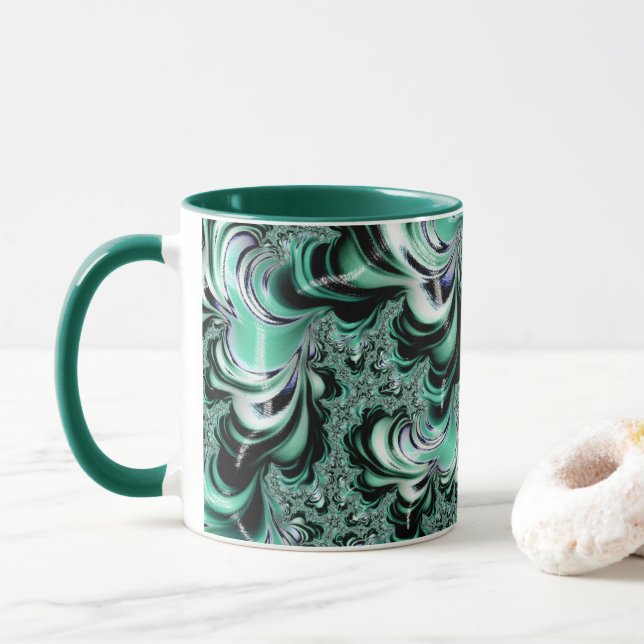Caneca Abstrato de Paisagem Fractal Wintergreen (Com Donut)