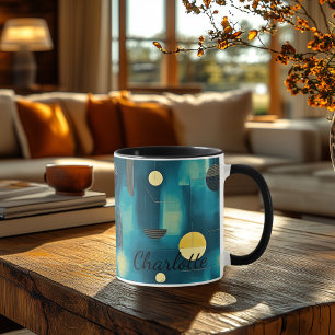 Caneca Abstrato de Teal Moderno - Artístico Personalizado