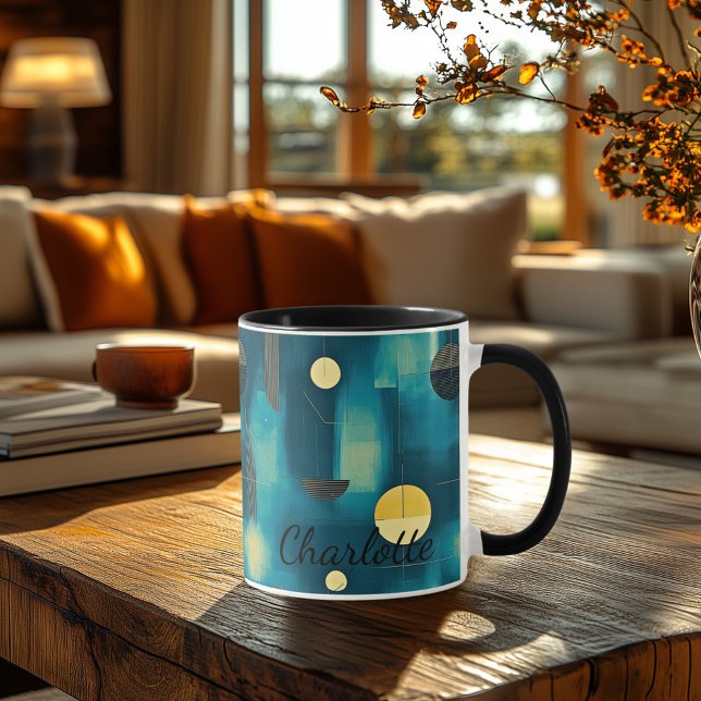 Caneca Abstrato de Teal Moderno - Artístico Personalizado (Criador carregado)