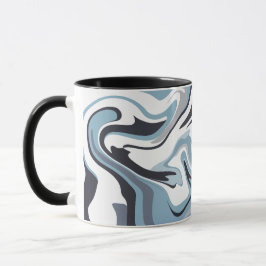 Caneca Abstrato Fluid Art com Tons Azuis e Cinzas