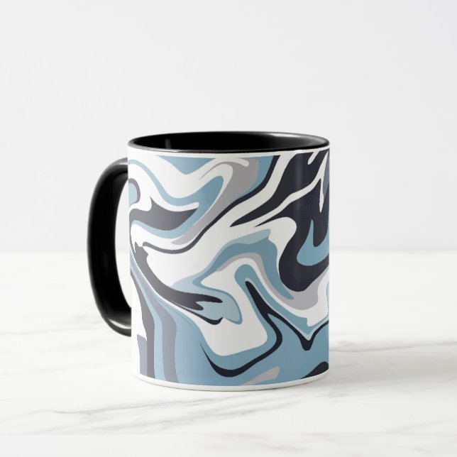 Caneca Abstrato Fluid Art com Tons Azuis e Cinzas (Frente Esquerda)