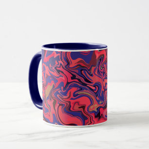 Caneca Abstrato Fluid Art com Vermelho e Azul Profundo