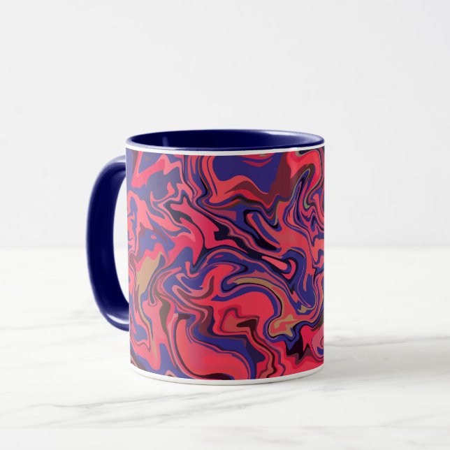 Caneca Abstrato Fluid Art com Vermelho e Azul Profundo (Frente Esquerda)