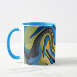 Caneca Abstrato Fluxo de Tons Azuis e Terrestres