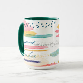Caneca Abstrato Geométrica de Cores Aquáticas Personaliza