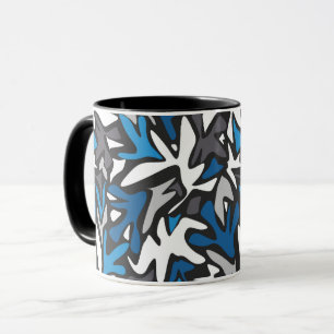 Caneca abstrato, geométrico, padrão, lama preta e azul