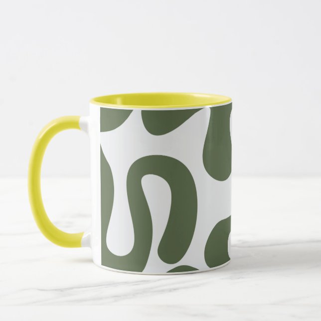 Caneca Abstrato Green Modern Art Mug com Formas Orgânicas (Esquerda)