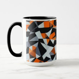 Caneca Abstrato Laranja e Arte Geométrica Negra