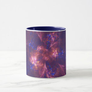 Caneca Abstrato Luz De Flor Roxo E Padrões Azuis Misturad