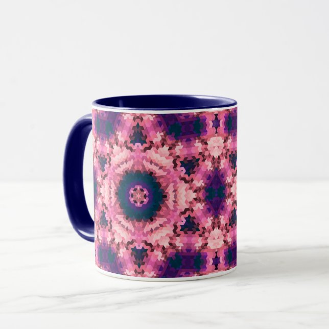 Caneca Abstrato mandala kaleidoscope em formas redondas (Frente Esquerda)