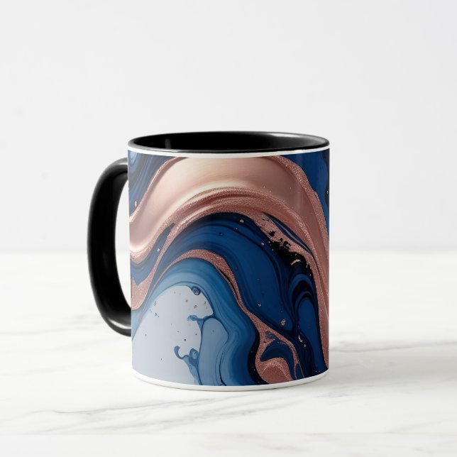 Caneca Abstrato marinho azul e líquido Dourado (Frente Esquerda)