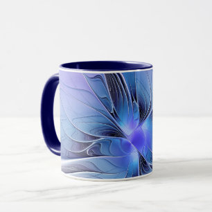 Caneca Abstrato Modern Fractal Art Lavanda Azul
