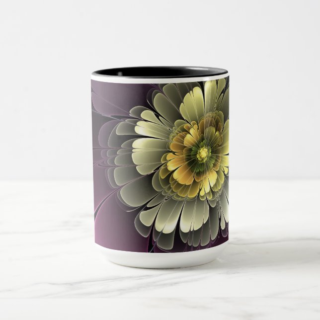 Caneca Abstrato Modern Purpur Khaki Cinza Flor Fractal (Centro)