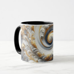 Caneca Abstrato Moderno Girando Ouro, Preto e Branco