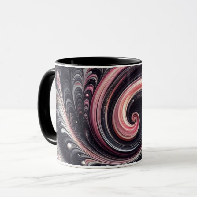 Caneca Abstrato moderno girando rosa, preto e branco (Frente Esquerda)