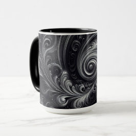 Caneca Abstrato Moderno, preto e branco girando simples