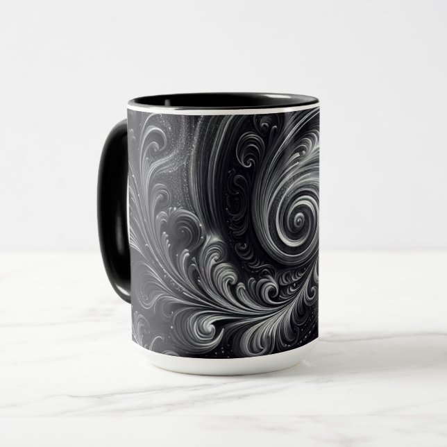 Caneca Abstrato Moderno, preto e branco girando simples (Frente Esquerda)