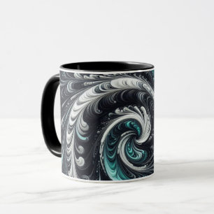 Caneca Abstrato Moderno Redemoinho Verde, Prata e Preto