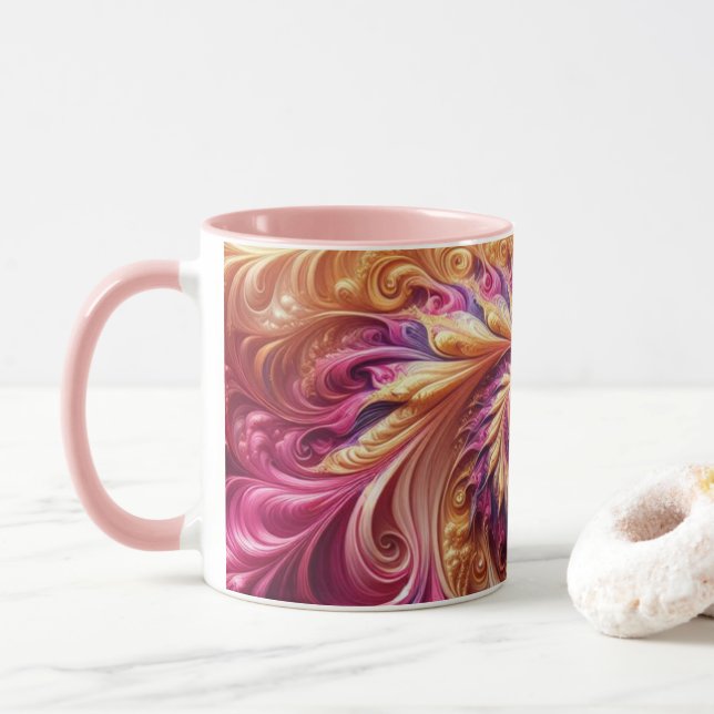 Caneca Abstrato Moderno Rodando Rosa, Dourado e Roxo (Com Donut)