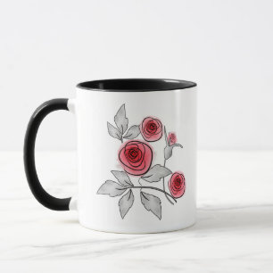 Caneca Abstrato moderno rosa flores cinza vermelho branco