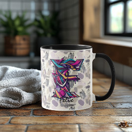 Caneca Abstrato Monograma Colorida Mug - F para Felix