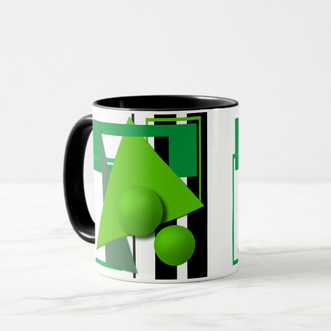 Caneca Abstrato neon verde formas geométricas esfera circ (Frente Esquerda)