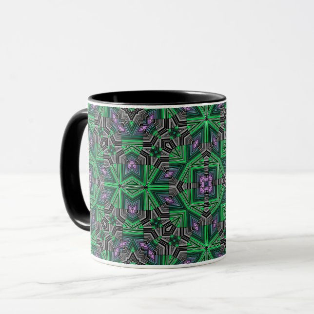 Caneca Abstrato ornamentação verde estriada e escura (Frente Esquerda)