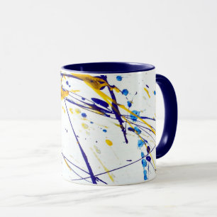 Caneca Abstrato Paint Splatter em azul e Dourado
