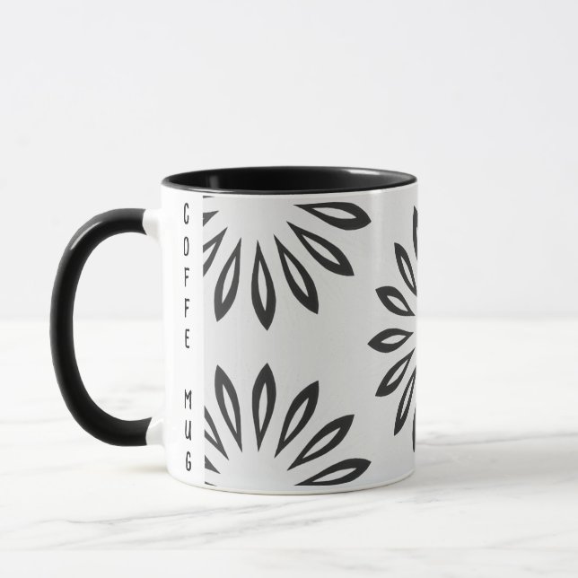 Caneca Abstrato Personalizado Da Flor Preta E Branca (Esquerda)