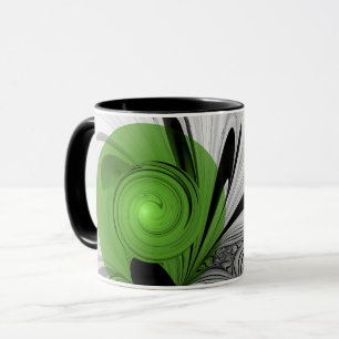 Caneca Abstrato preto e branco com arte frontal verde