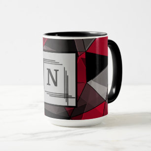 Caneca Abstrato, preto e vermelho, monograma, personaliza