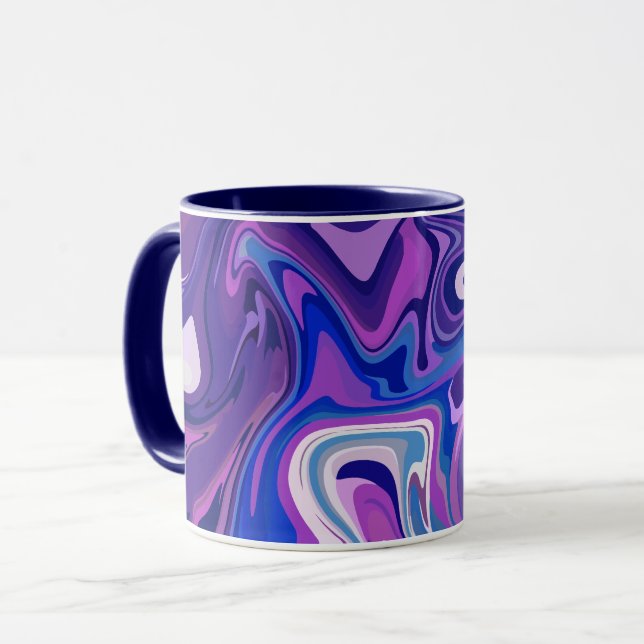 Caneca Abstrato púrpura e Design de espiral azul (Frente Esquerda)