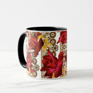 Caneca Abstrato púrpura flores rosas florais vintage