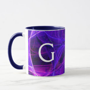 Caneca Abstrato Púrpura Monograma Fratural Azul-Roxo