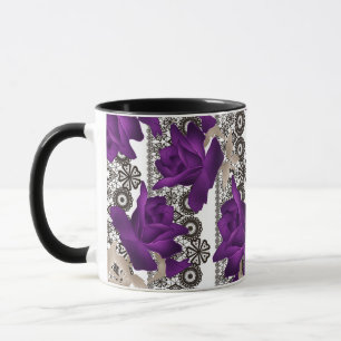 Caneca Abstrato púrpura rosas flores de renda floral