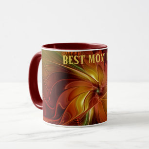 Caneca Abstrato Red Orange Green Flower Melhor Mãe