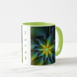 Caneca Abstrato Star, Ouro Verde Azul, Nome de Arte Fratu