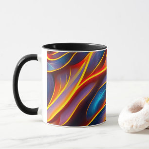 Caneca Abstrato Swirl Blue Red Flames