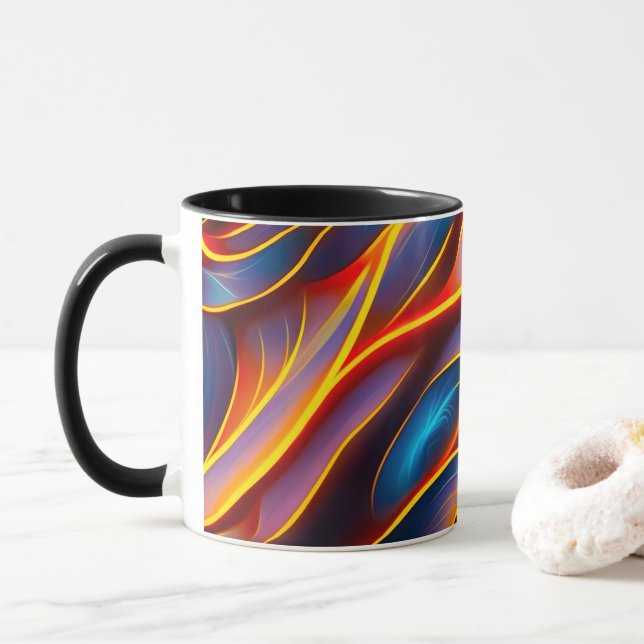 Caneca Abstrato Swirl Blue Red Flames (Com Donut)