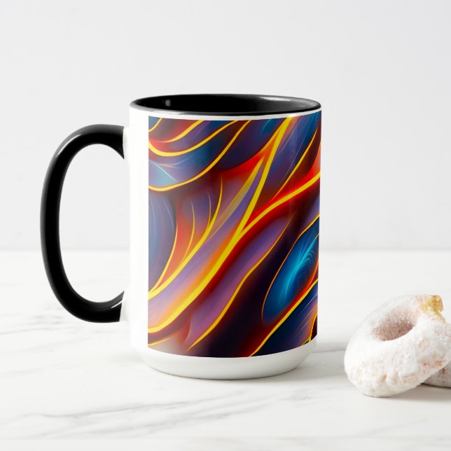 Caneca Abstrato Swirl Blue Red Flames (Com Donut)