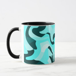 Caneca Abstrato Swirling Aqua and Teal Design
