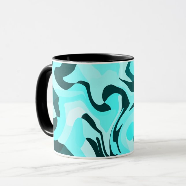Caneca Abstrato Swirling Aqua and Teal Design (Frente Esquerda)
