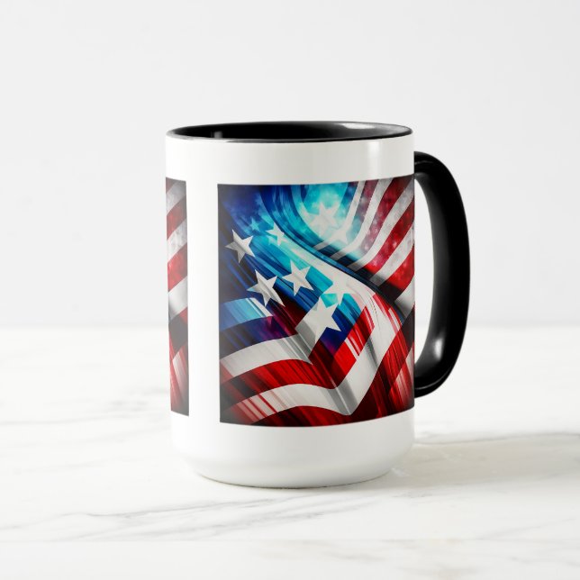 Caneca Abstrato USA Flag Classic Mug, 15 oz Coffee Mug (Frente Esquerda)