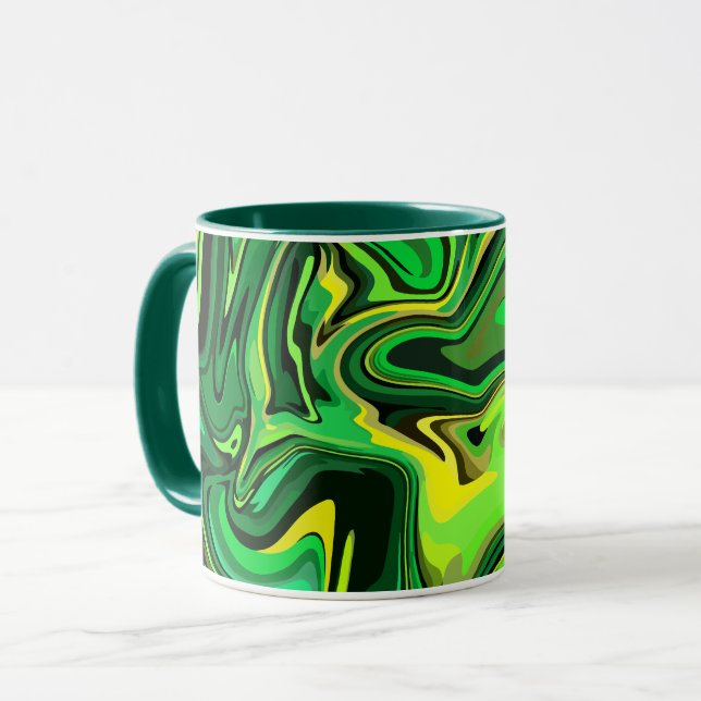Caneca Abstrato Verde e Design de Fluidos Amarelos (Frente Esquerda)