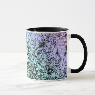 Caneca Abstrato Violet e Feeds Azuis com Alça Preta